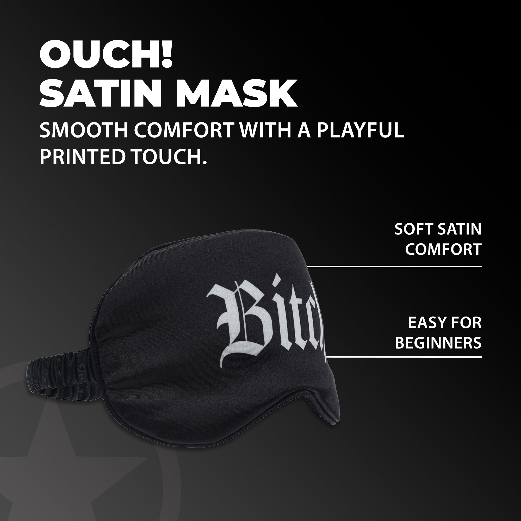 Ouch! Bitch Printed Satin Mask - Black - Loveangels