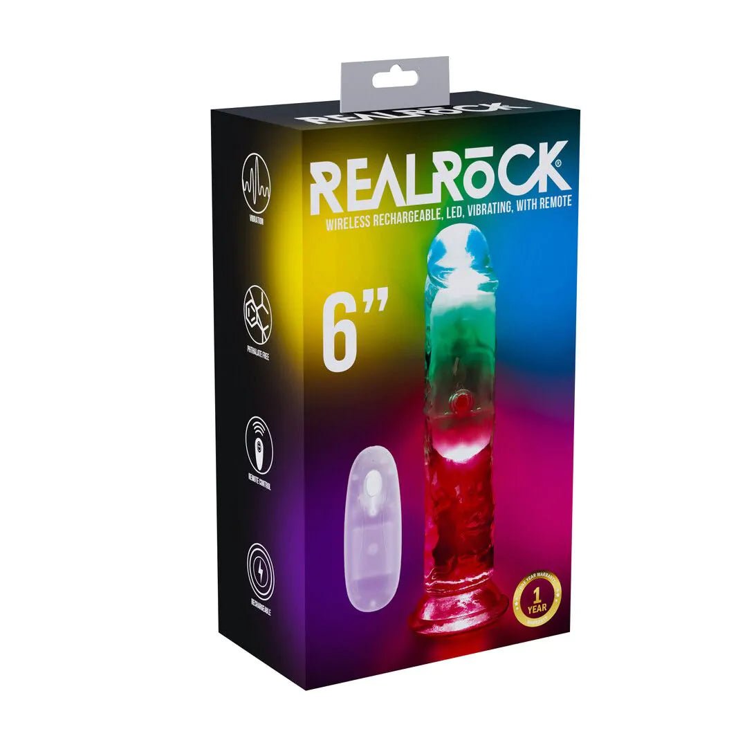 Realrock 6 Inch Transparent LED Vibrating TPE Dildo - Loveangels