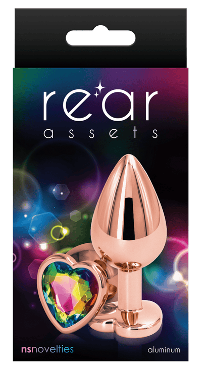Rear Assets Rose Gold Anal Plug With Rainbow Heart - Loveangels