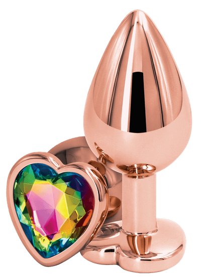 Rear Assets Rose Gold Anal Plug With Rainbow Heart - Loveangels