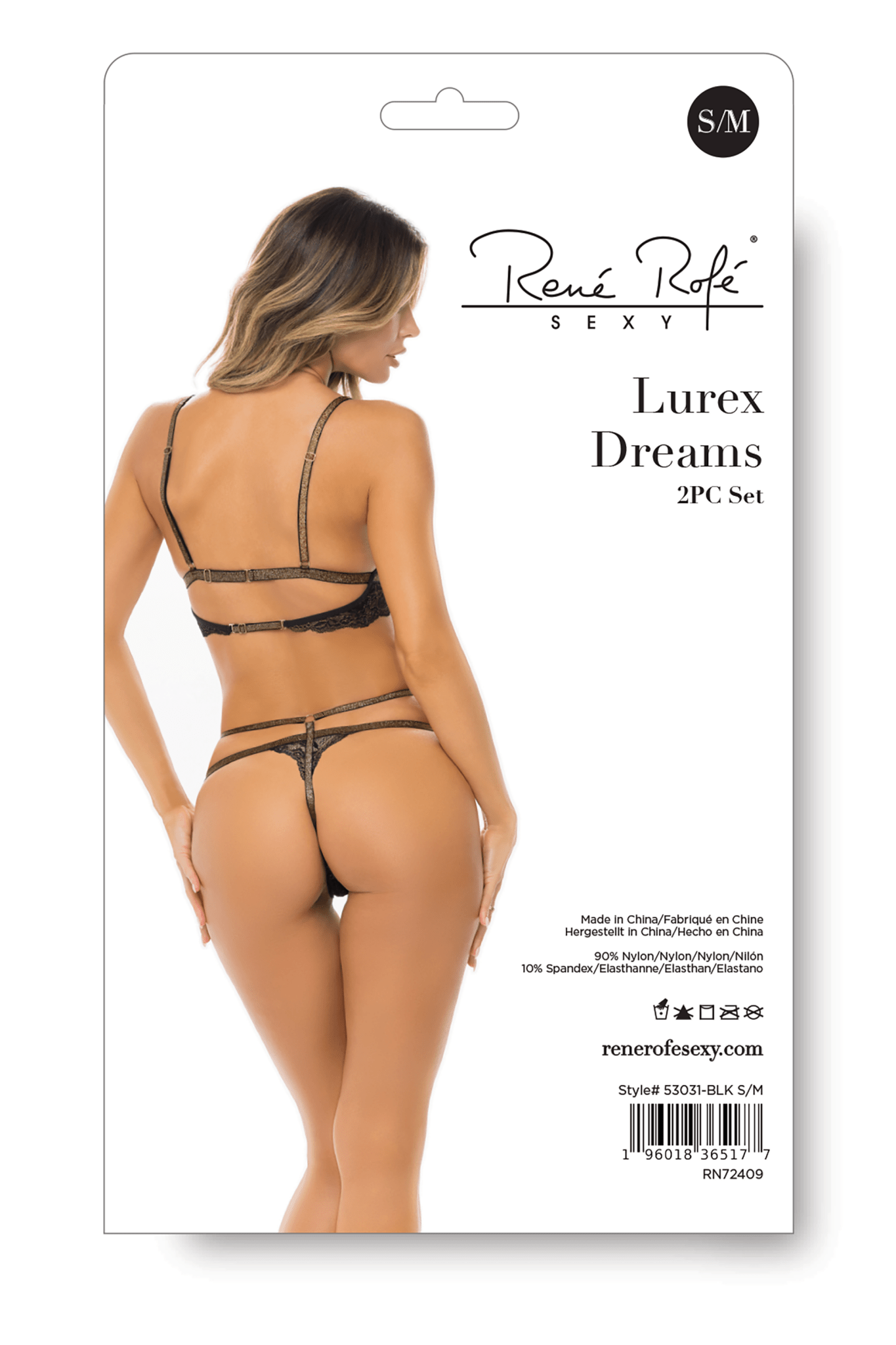 Rene Rofe Lingerie Lurex Dreams 2Pc Set Black M/L - Loveangels