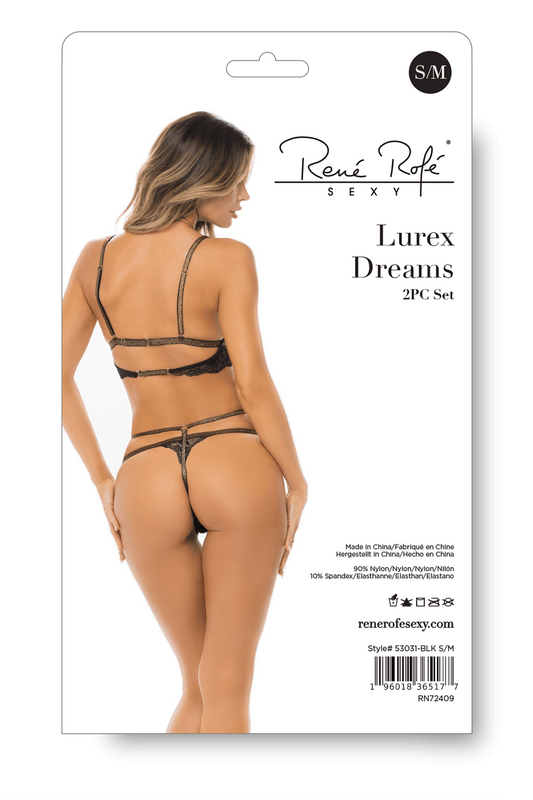 Rene Rofe Lingerie Lurex Dreams 2Pc Set Black M/L - Loveangels