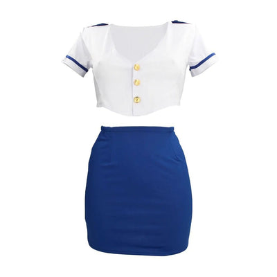 S - Line Stewardess Costume - S/M - Blue/White - Loveangels