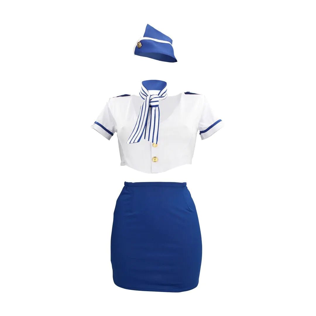 S - Line Stewardess Costume - S/M - Blue/White - Loveangels
