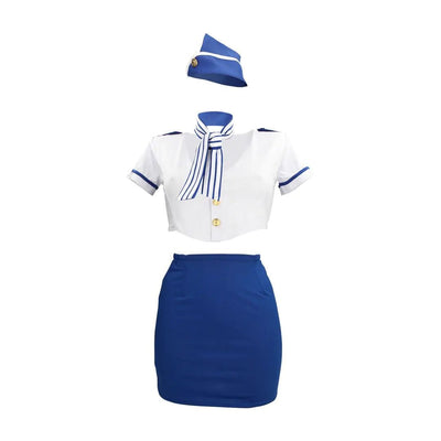 S - Line Stewardess Costume - S/M - Blue/White - Loveangels