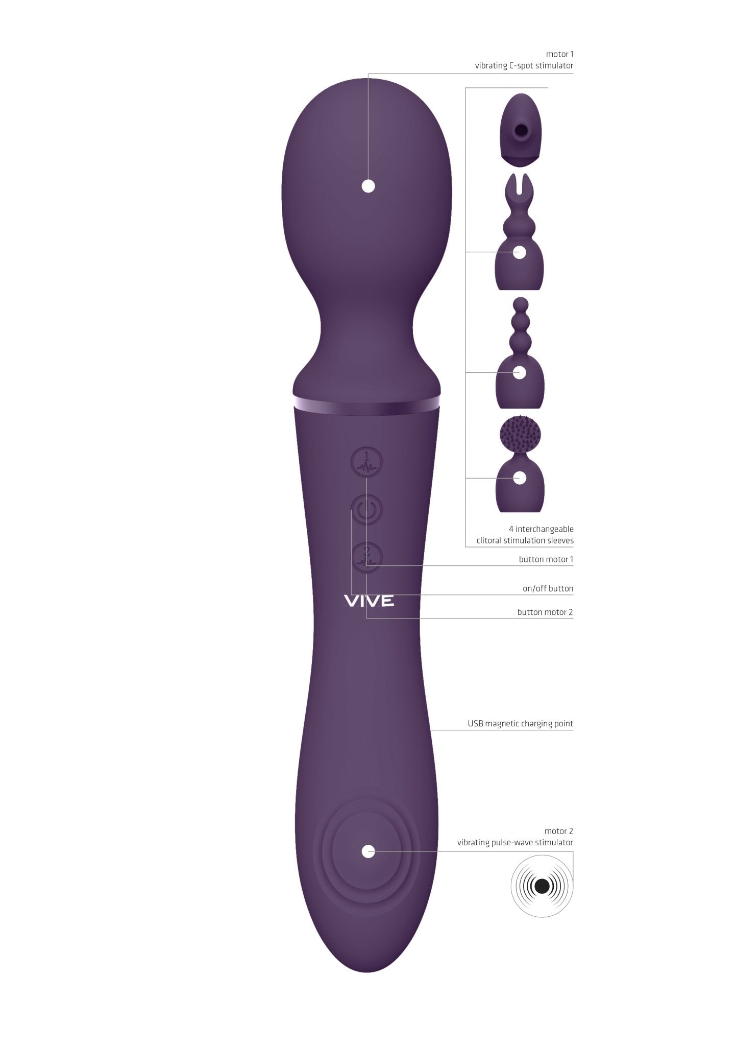 Vive Nami - Dual Ended Pulse Wave Wand With Attachments - Loveangels