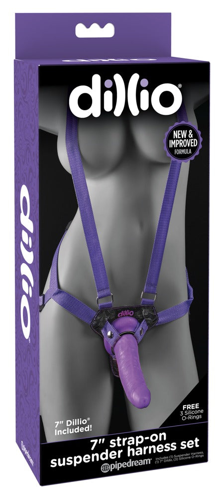 Dillio Purple 7 Inch Strap-On Suspender Harness Set