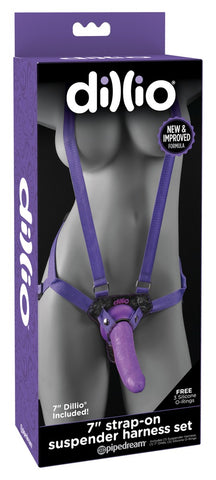Dillio Purple 7 Inch Strap-On Suspender Harness Set