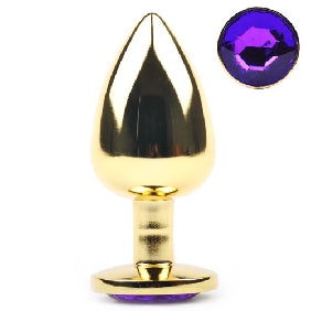 Large Golden Metallic Anal Plug With Purple Diamond