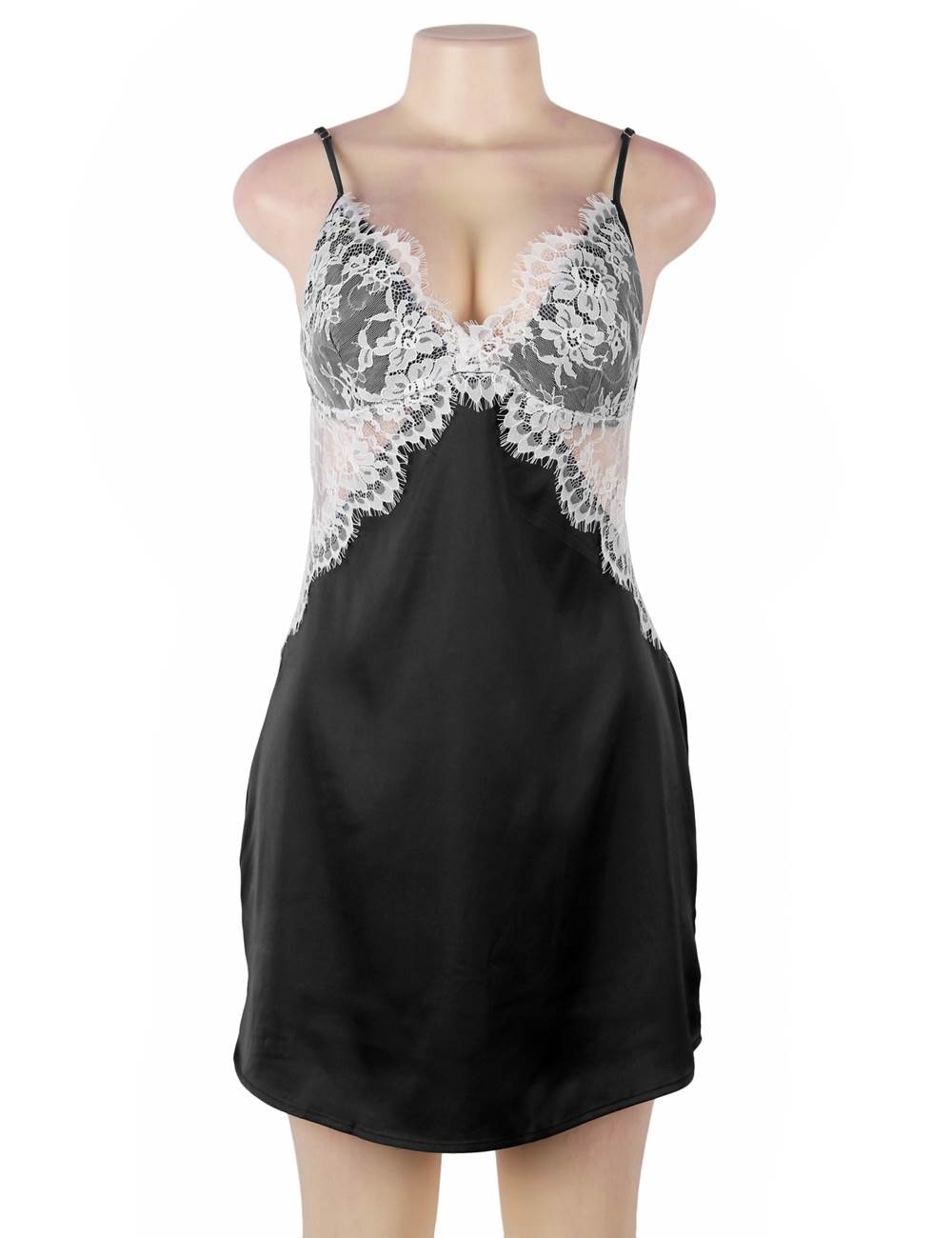 Satin Lace Stitching Open Back Babydoll