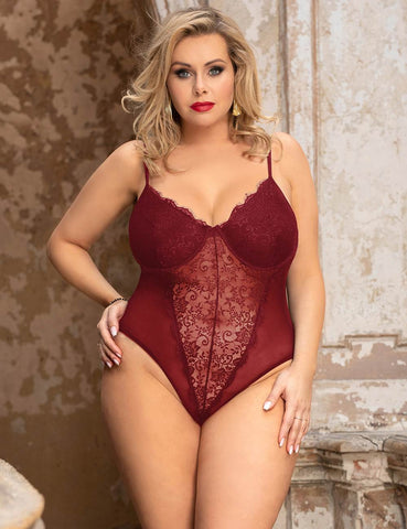 Open Crotch Lace Splicing Bodysuit With Underwire