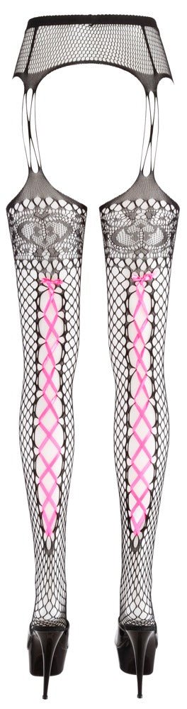 Cottelli Suspender Tights with Pink Lacing