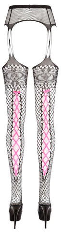 Cottelli Suspender Tights with Pink Lacing