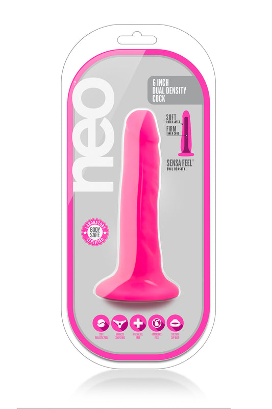 Neo 6 Inch Dual Density Cock Neon Pink
