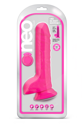 Neo 9 Inch Dual Density Dildo Neon Pink