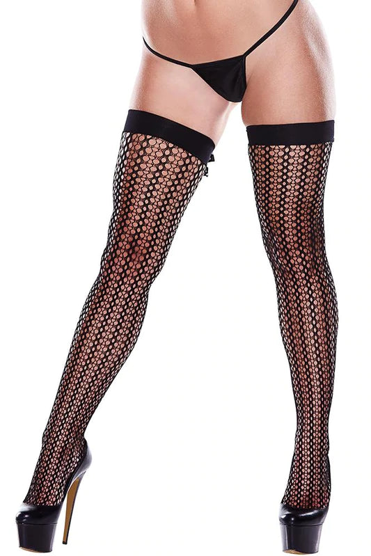 Baci Fencenet Thigh High Stockings With Bow front