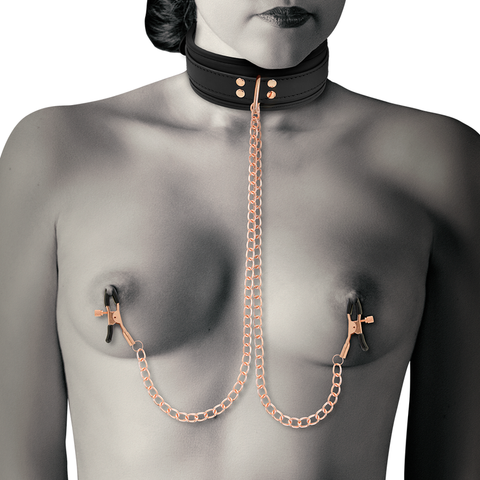 Coquette Fantasy Collar With Nipples Clamps in use