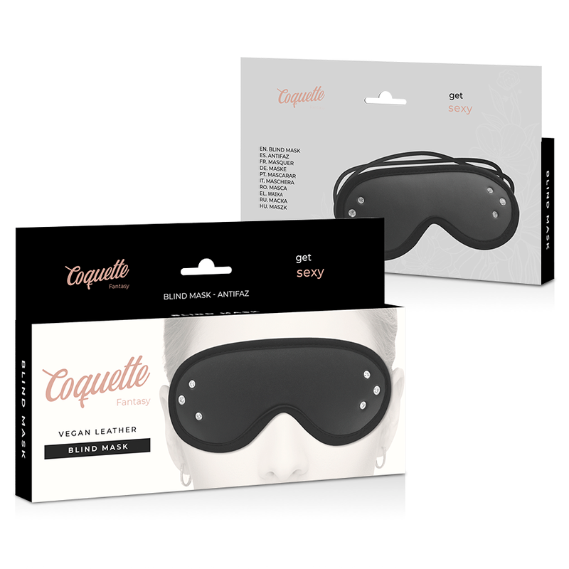 Coquette Fantasy Vegan Leather Blind Mask box back and front