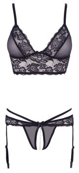 Cottelli Bra And Open Crotch Thong Set Large front