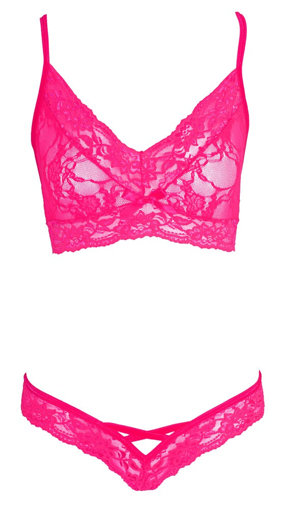 Cottelli Pink Lace Bralette And Panty Set front