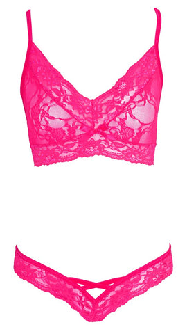 Cottelli Pink Lace Bralette And Panty Set front
