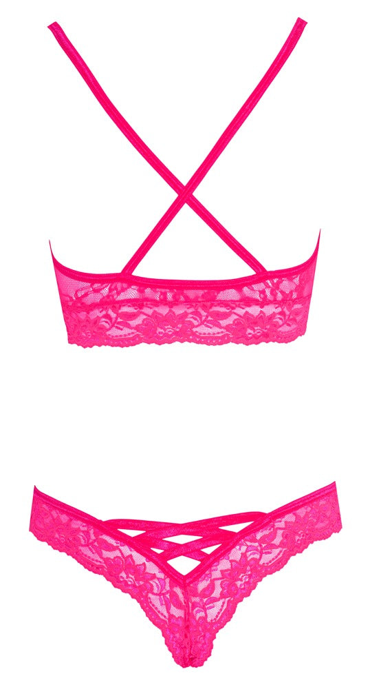 Cottelli Pink Lace Bralette And Panty Set back