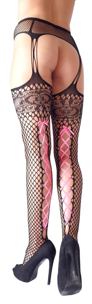 Cottelli Suspender Tights with Pink Lacing