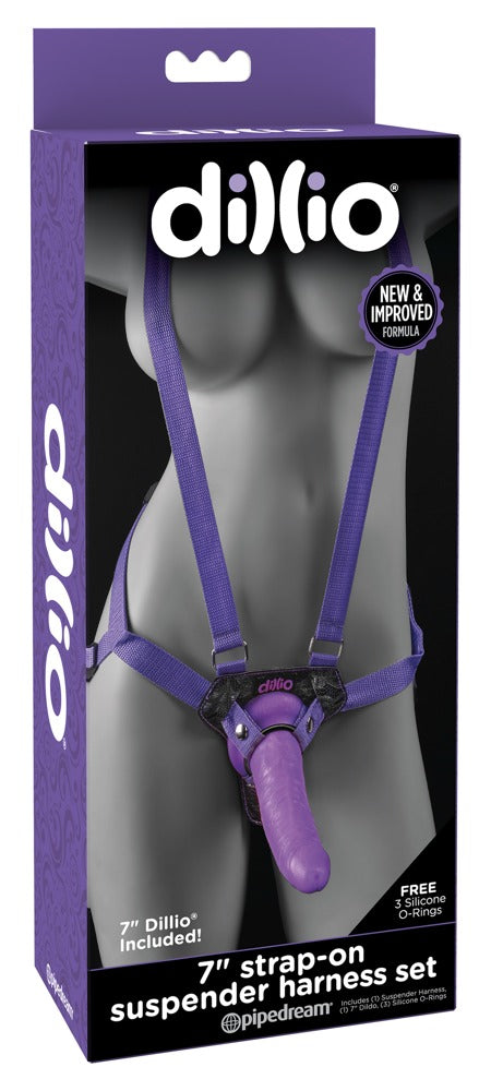 Dillio Purple 7 Inch Strap-On Suspender Harness Set box