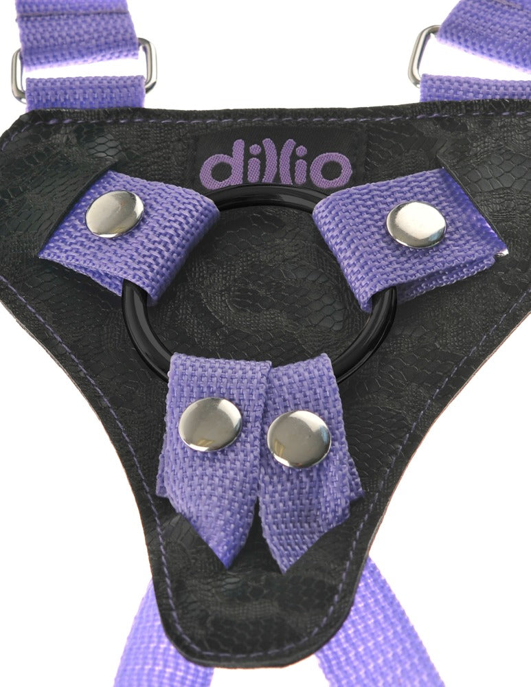 Dillio Purple 7 Inch Strap-On Suspender Harness Set closeup