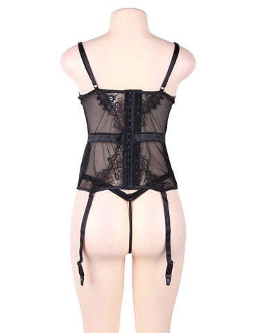 Loveangels Elegant Eyelash Black Lace Garter Lingerie With Underwire on mannequin back