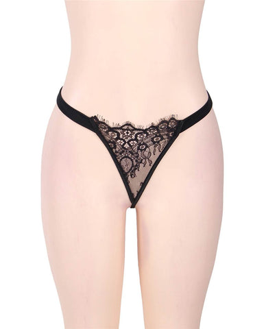 Loveangels Elegant Eyelash Black Lace Garter Lingerie With Underwire thong