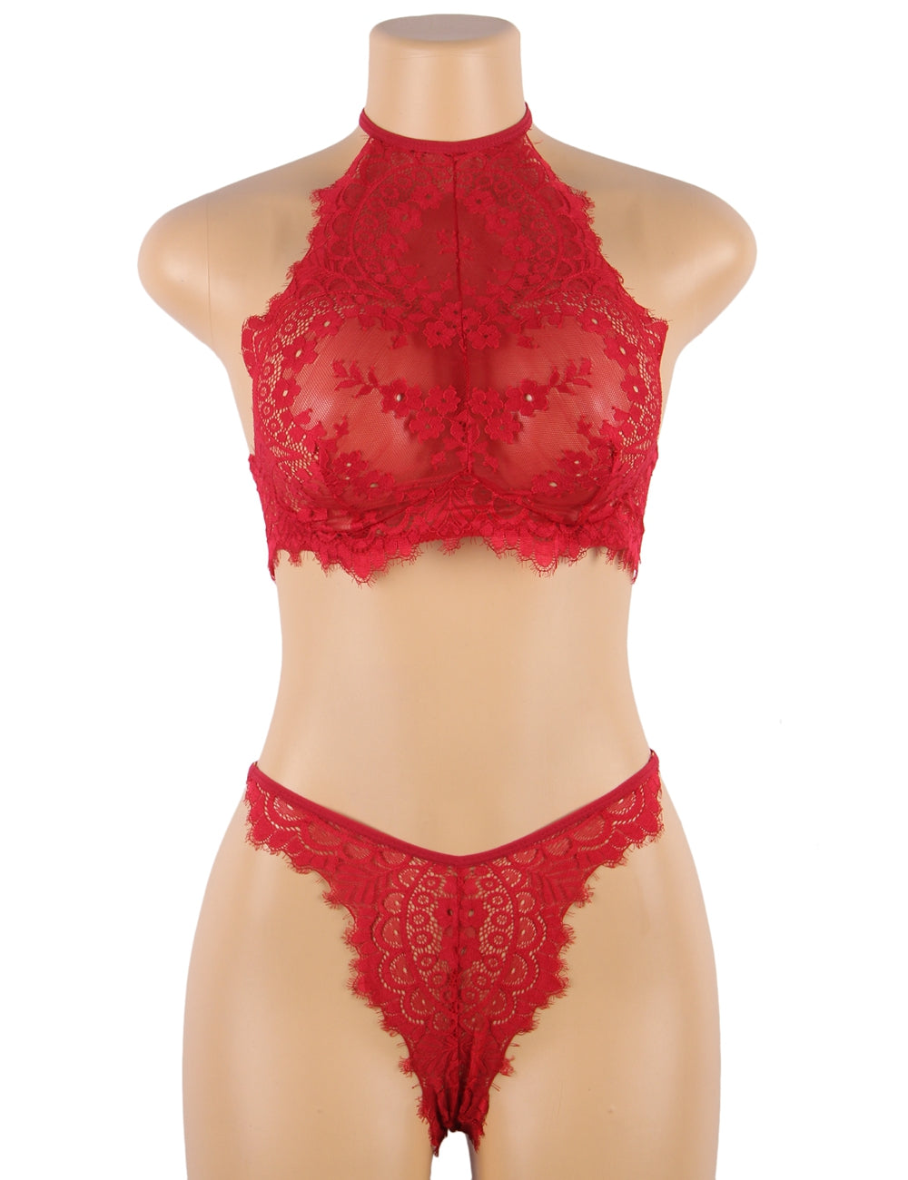 Loveangels Floral Red Eyelash Lace Lingerie Set front