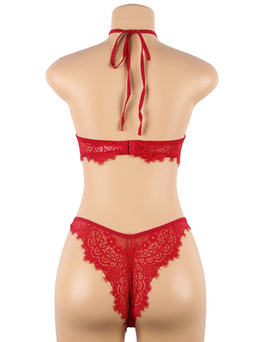 Loveangels Floral Red Eyelash Lace Lingerie Set back
