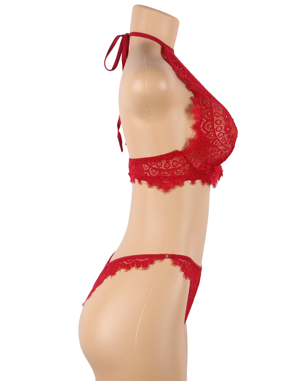 Loveangels Floral Red Eyelash Lace Lingerie Set side