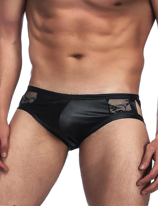Loveangels Men's Wet-Look And Lace Cut-Out Briefs front