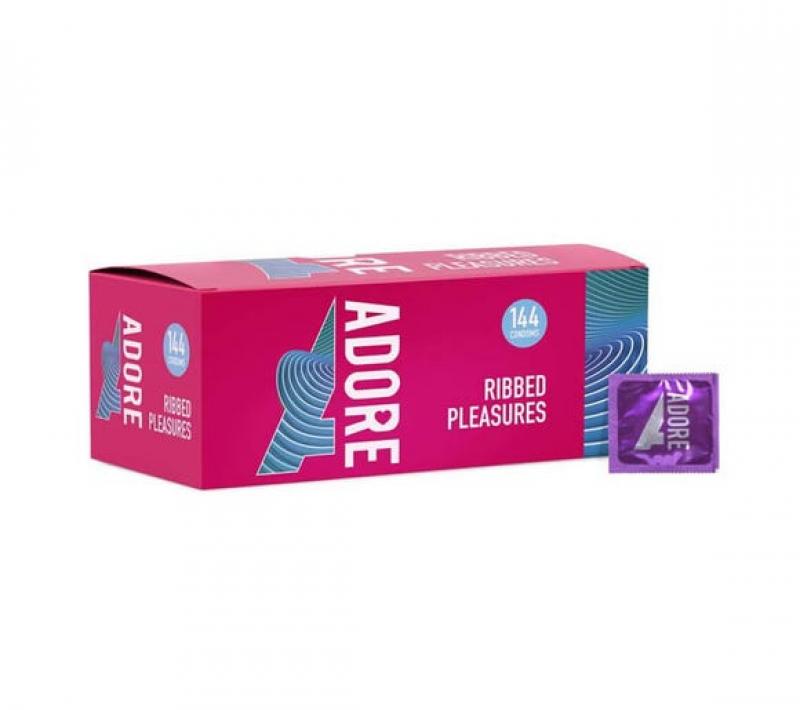 Adore Ribbed Pleasure Condoms 144pc