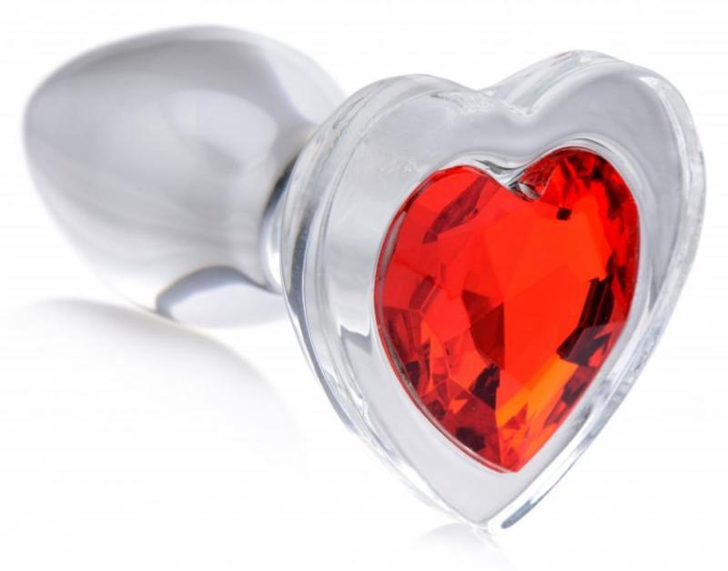 Booty Sparks Red Heart Glass Anal Plug With Gem - Large