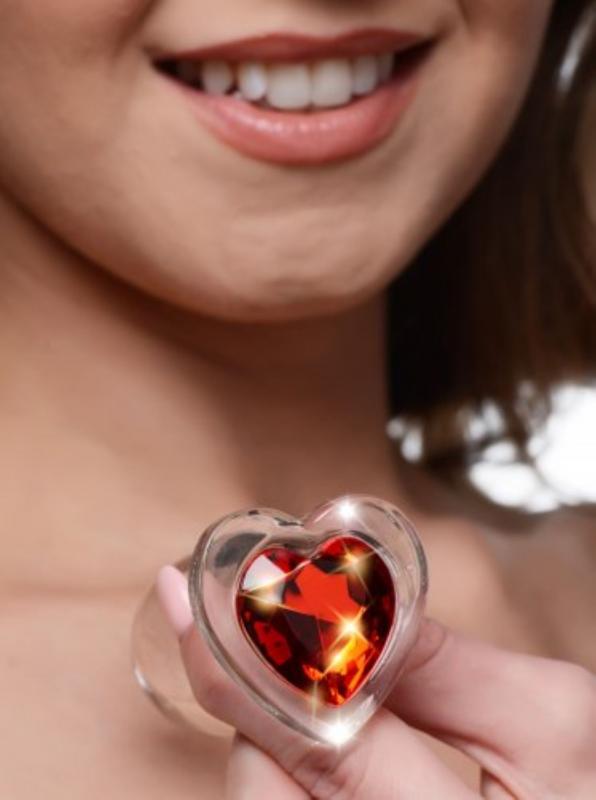 Booty Sparks Red Heart Glass Anal Plug With Gem - Large