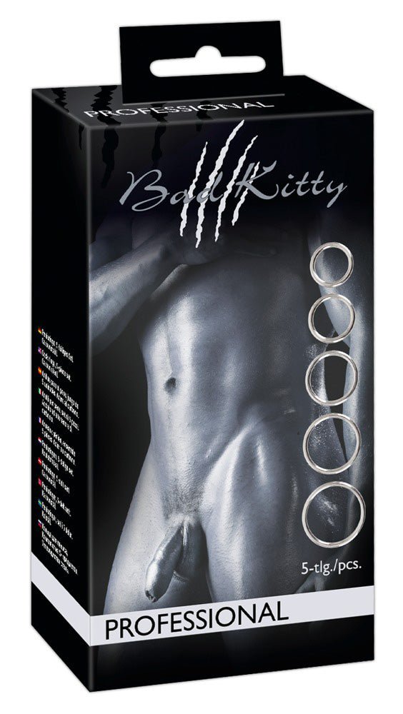 Bad Kitty Professional 5pk Steel Cock Rings - Loveangels