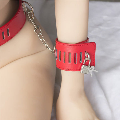 Bondage Boutique Leather Chastity With Wrist Cuffs And Lock - Loveangels