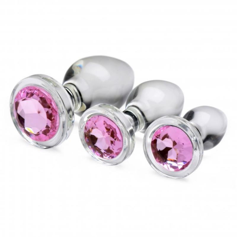 Booty Sparks Pink Gem Glass Anal Plug Set - Loveangels