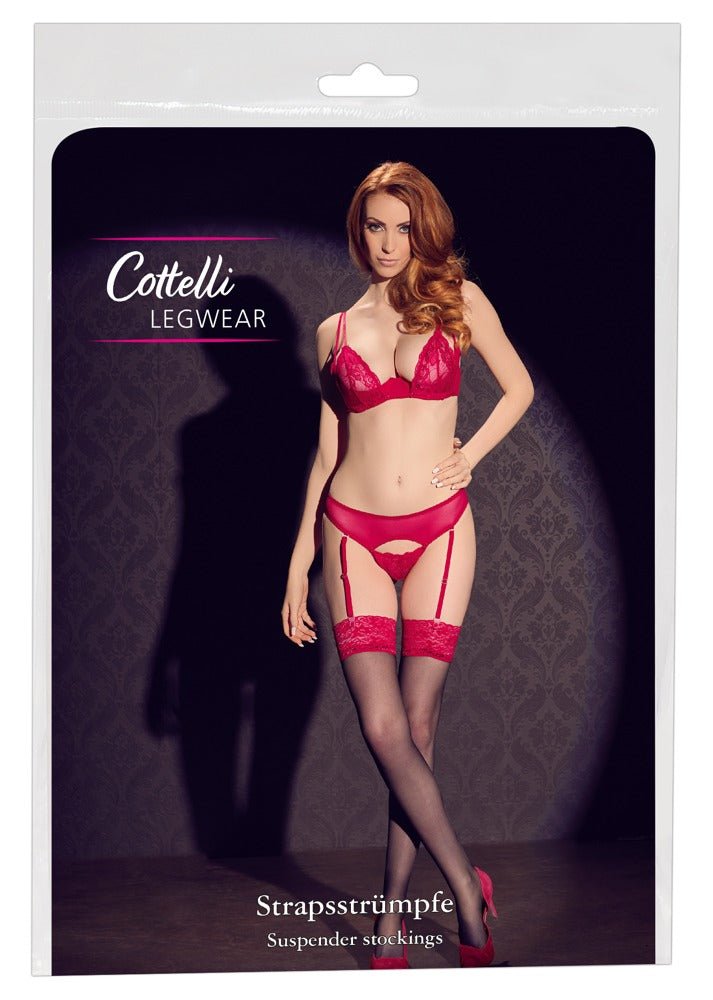 Cottelli Stockings with Red Lace - Loveangels