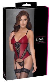 Cottelli Wet Look And Lace Insert Basque - Loveangels