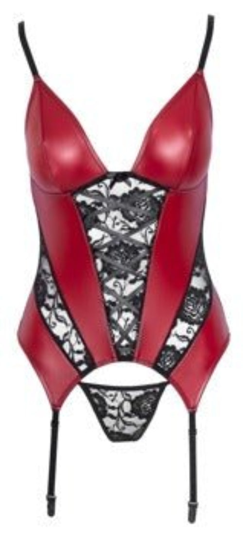 Cottelli Wet Look And Lace Insert Basque - Loveangels