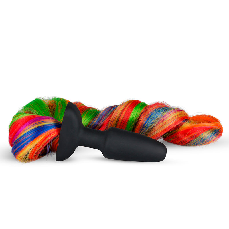 Silicone Butt Plug With Tail - Rainbow Unicorn