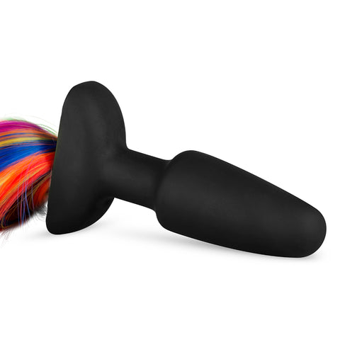 Silicone Butt Plug With Tail - Rainbow Unicorn