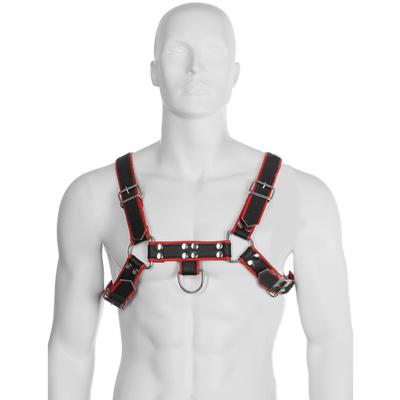 Genuine Leather Body Chain Harness III Black/Red - Loveangels