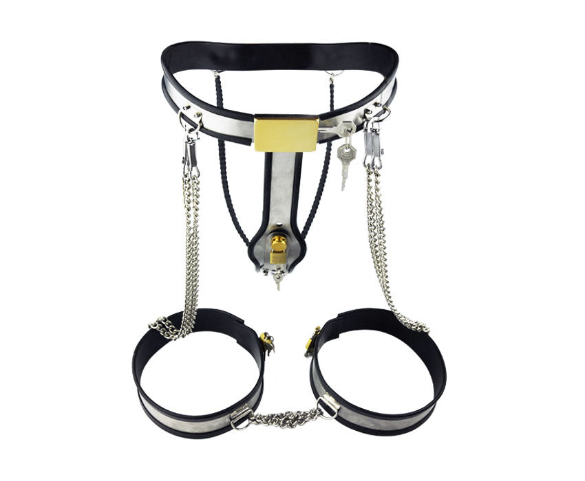 Chastity Belt And Chained Thigh Cuffs Set