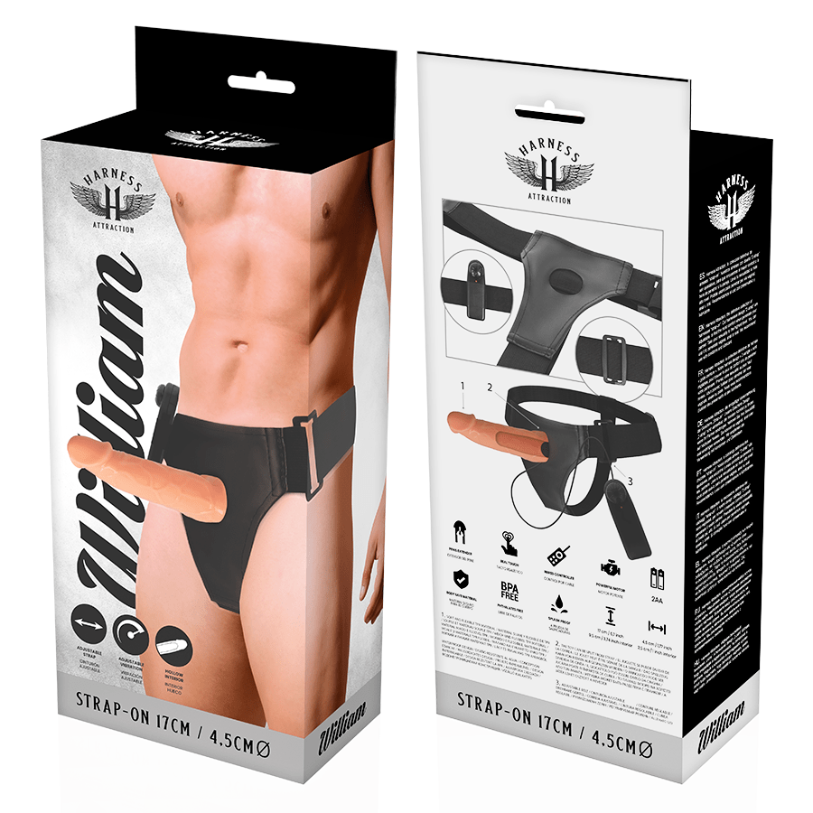 Harness Attraction William 6.5 Inch Hollow Vibrating Strap On - Loveangels