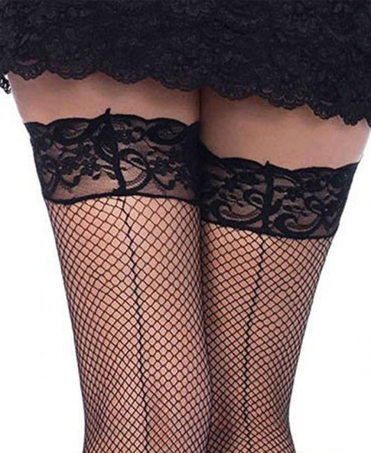 Loveangels Lace Top Fishnet Stockings with Back Seam